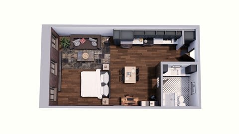 Floor plan for studio, 1 bath, 670 sqft